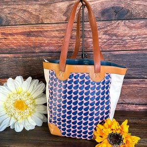 Fossil x Eley Kishimoto Pink and Navy Patterned Leather Tote with Tan Trim